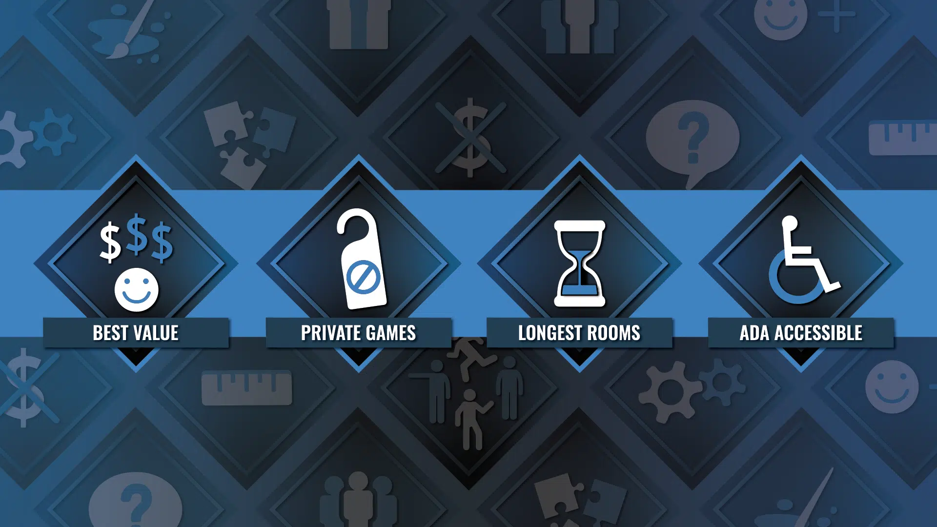 A graphic showing the top reasons why you should play at The Escape Effect.